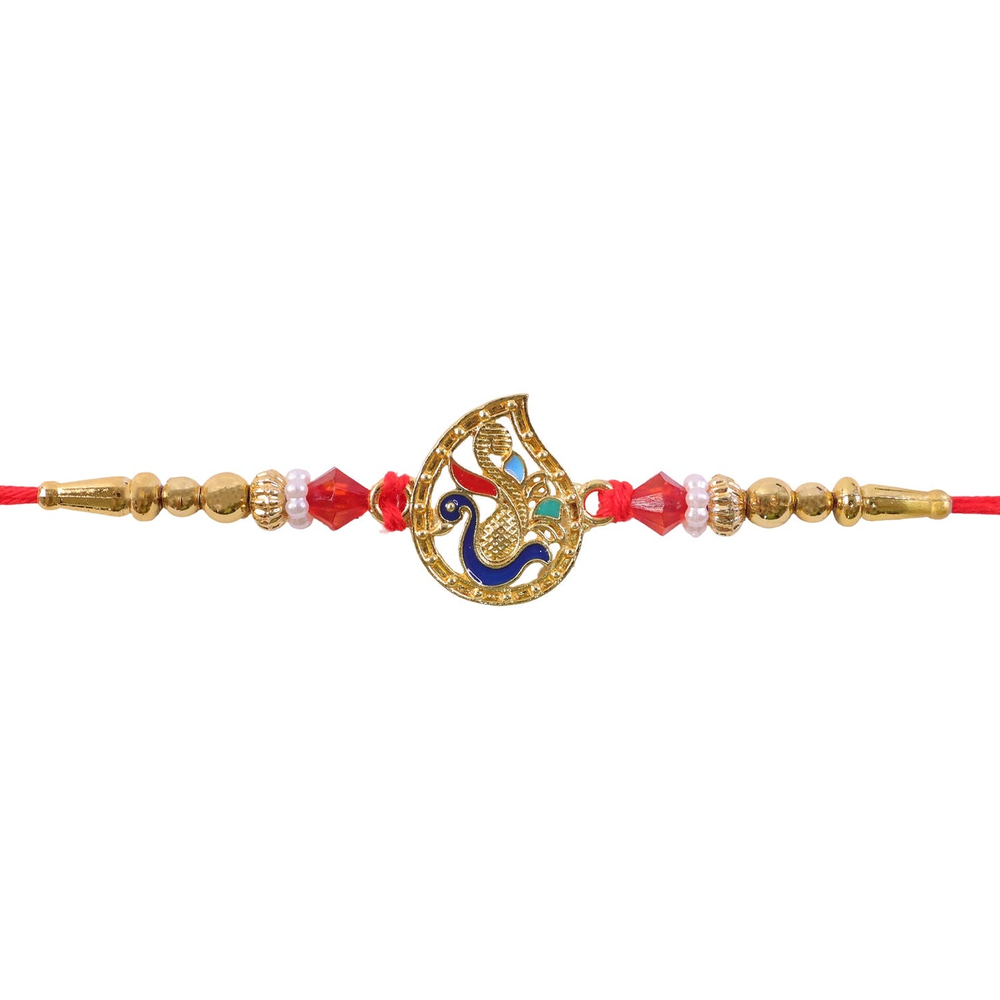 Om Peacock Pearl Kundan Beaded Sacred Motif Pattern Brother Rakhi