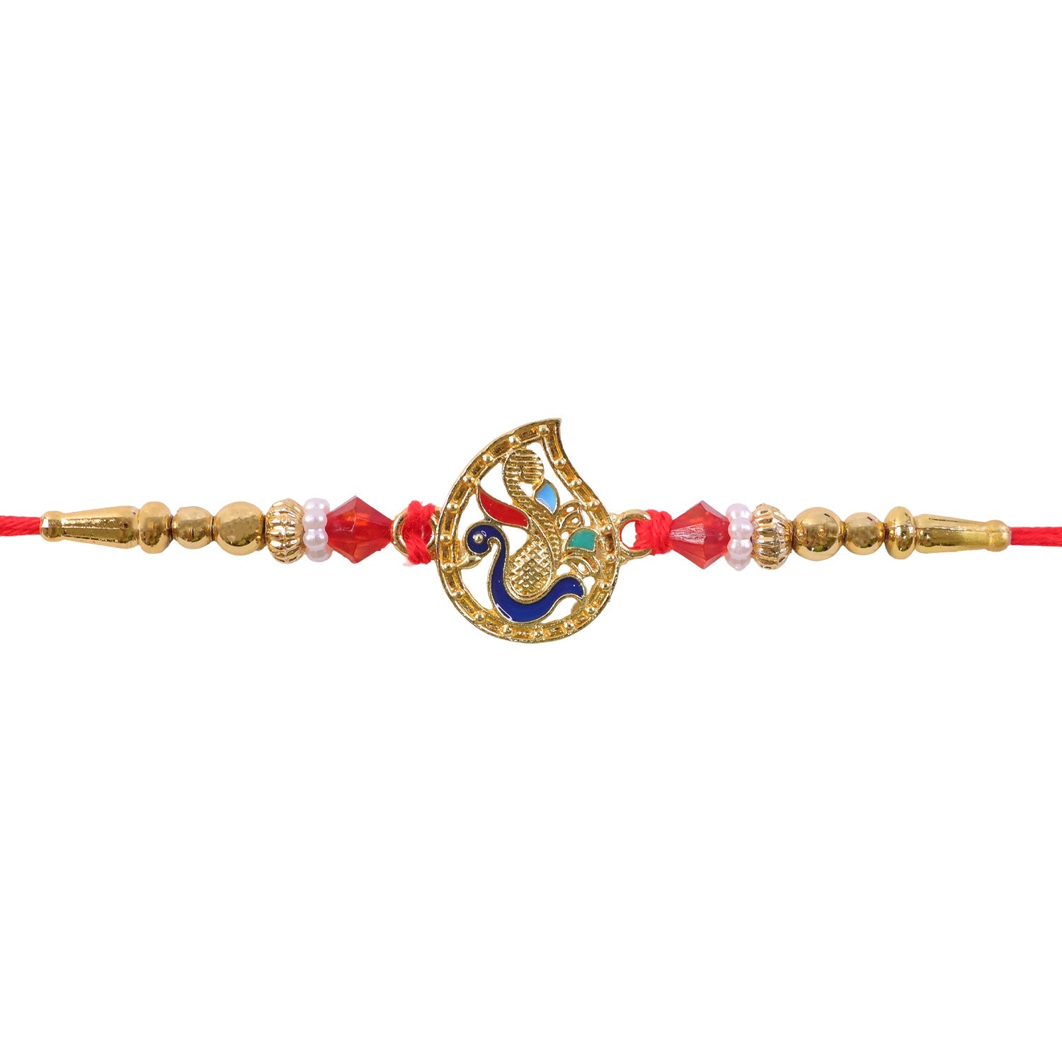 Om Peacock Pearl Kundan Beaded Sacred Motif Pattern Brother Rakhi