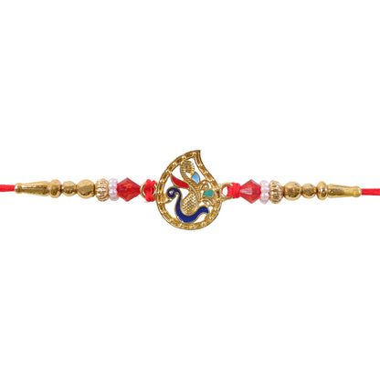 Om Peacock Pearl Kundan Beaded Sacred Motif Pattern Brother Rakhi