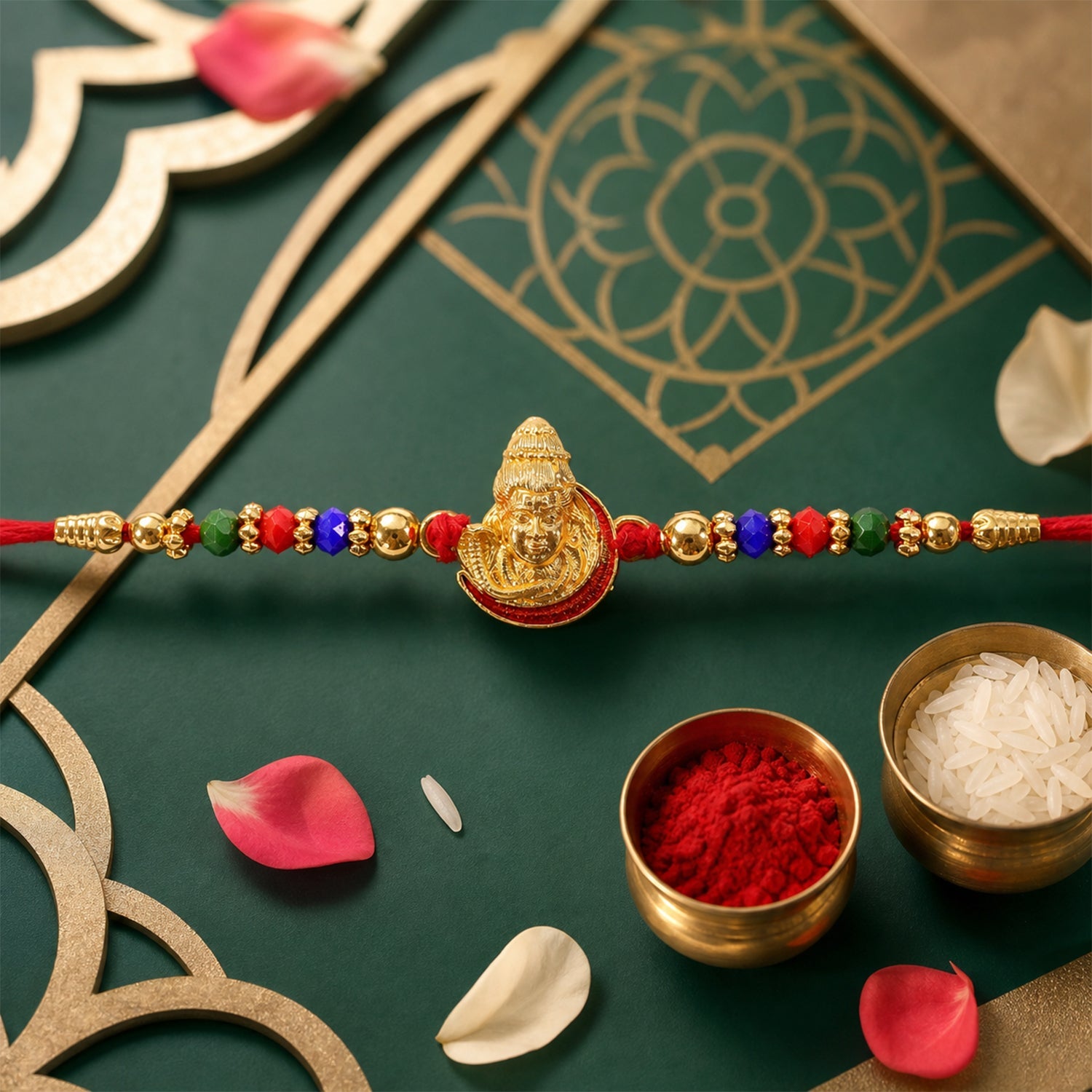 Shiv Motif Kundan Beaded Traditional Rakhi Raksha Bandhan Gift
