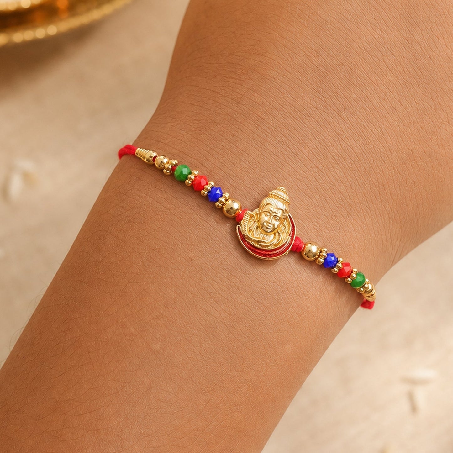Shiv Motif Kundan Beaded Traditional Rakhi Raksha Bandhan Gift