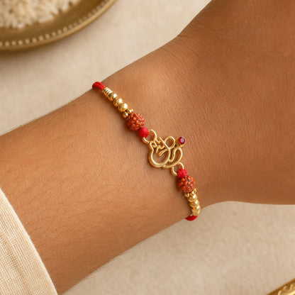 Hari Om Charm Kundan Beaded Auspicious Motif Pattern Traditional Rakhi