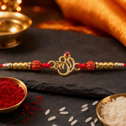 Hari Om Charm Kundan Beaded Auspicious Motif Pattern Traditional Rakhi