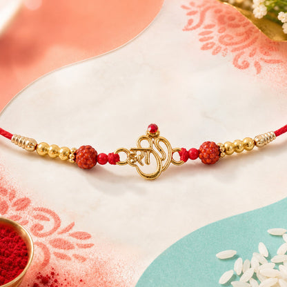 Hari Om Charm Kundan Beaded Auspicious Motif Pattern Traditional Rakhi