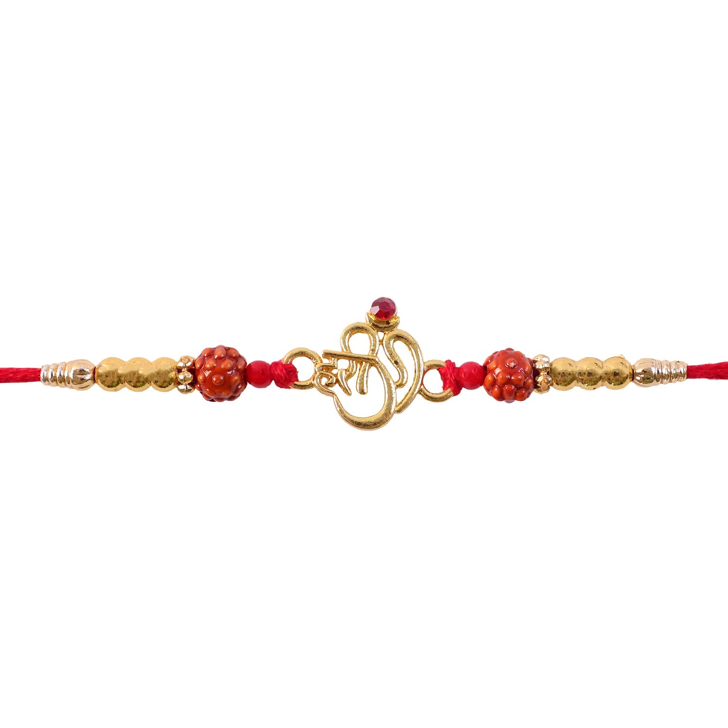 Hari Om Charm Kundan Beaded Auspicious Motif Pattern Traditional Rakhi
