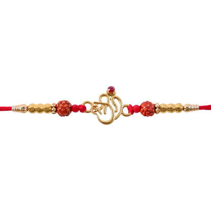 Hari Om Charm Kundan Beaded Auspicious Motif Pattern Traditional Rakhi