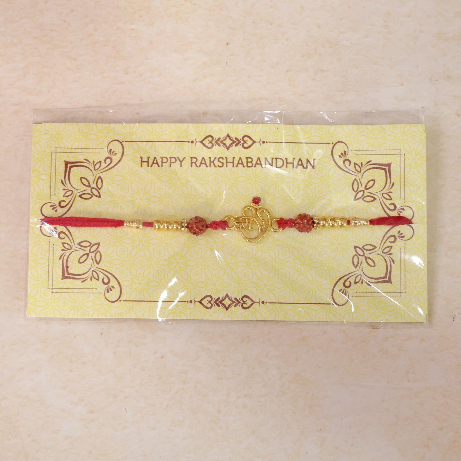Hari Om Charm Kundan Beaded Auspicious Motif Pattern Traditional Rakhi