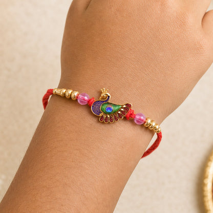 Peacock Charm Kundan Beaded Ornate Pattern Designer Brother Rakhi