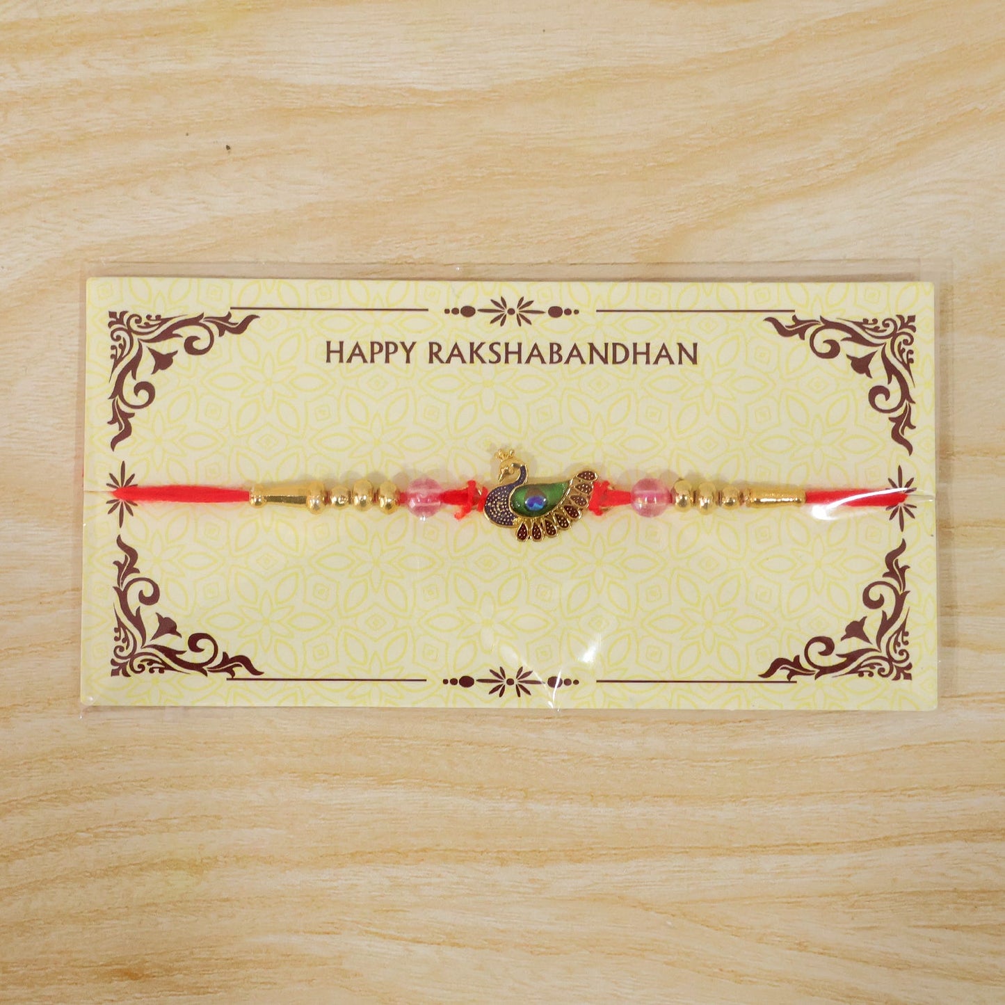 Peacock Charm Kundan Beaded Ornate Pattern Designer Brother Rakhi