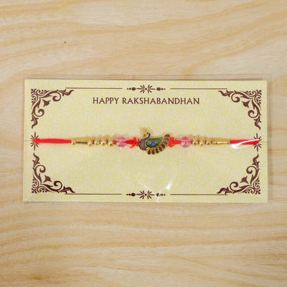 Peacock Charm Kundan Beaded Ornate Pattern Designer Brother Rakhi