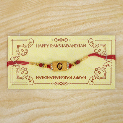 Rectangular Om Kundan Beaded Sacred Motif Pattern Traditional Rakhi