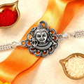 Mahadev Shivling Trishul Enamel Crystal Silver Chain Designer Rakhi