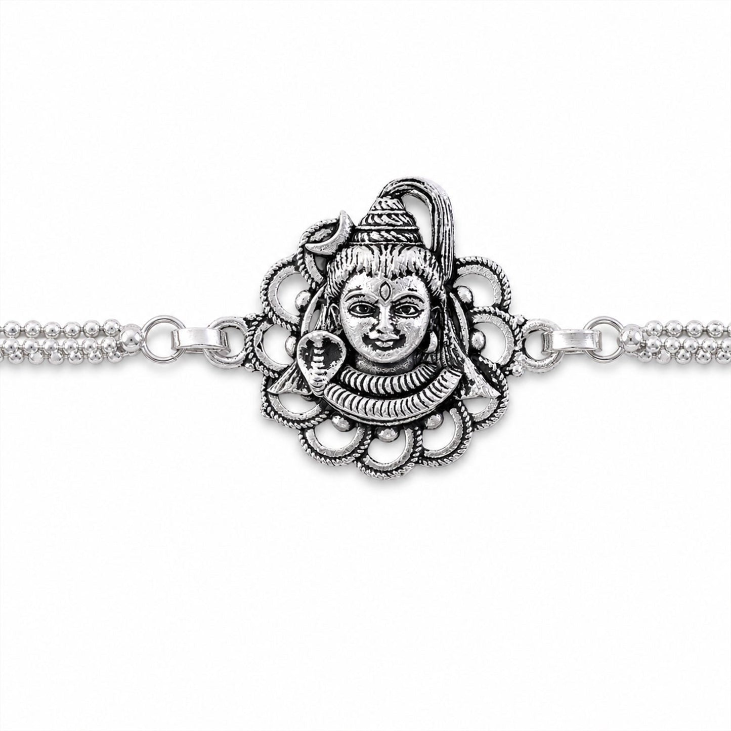Mahadev Shivling Trishul Enamel Crystal Silver Chain Designer Rakhi