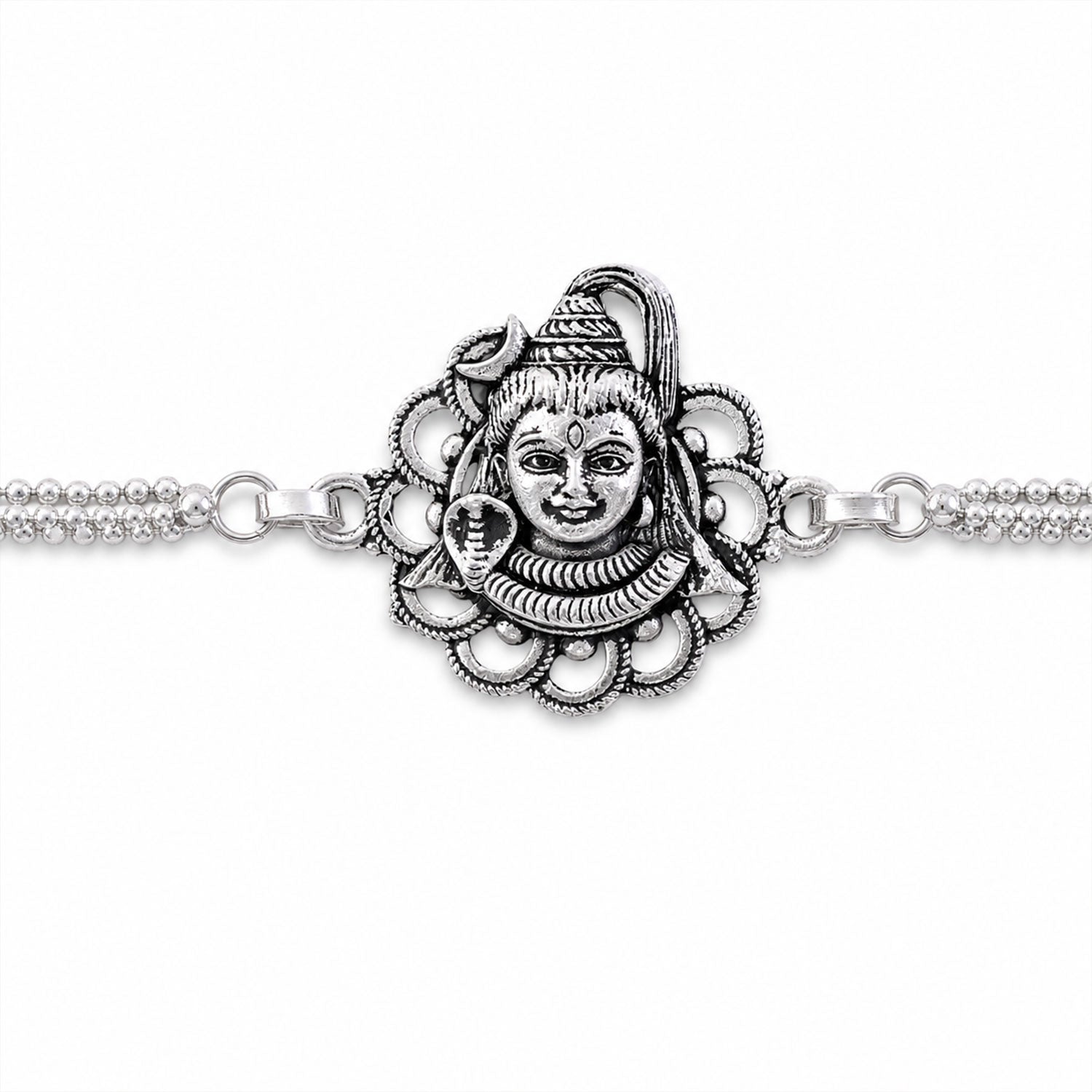 Mahadev Shivling Trishul Enamel Crystal Silver Chain Designer Rakhi