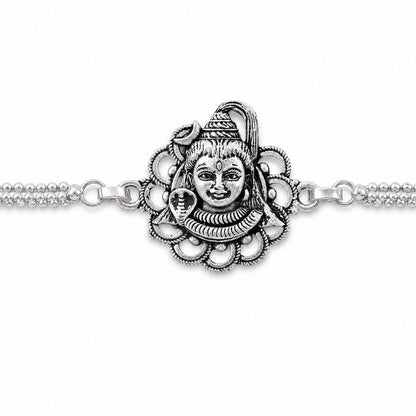 Mahadev Shivling Trishul Enamel Crystal Silver Chain Designer Rakhi