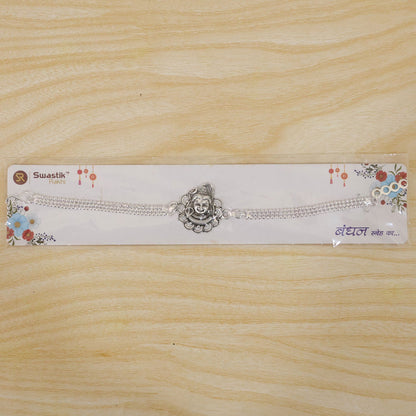 Mahadev Shivling Trishul Enamel Crystal Silver Chain Designer Rakhi