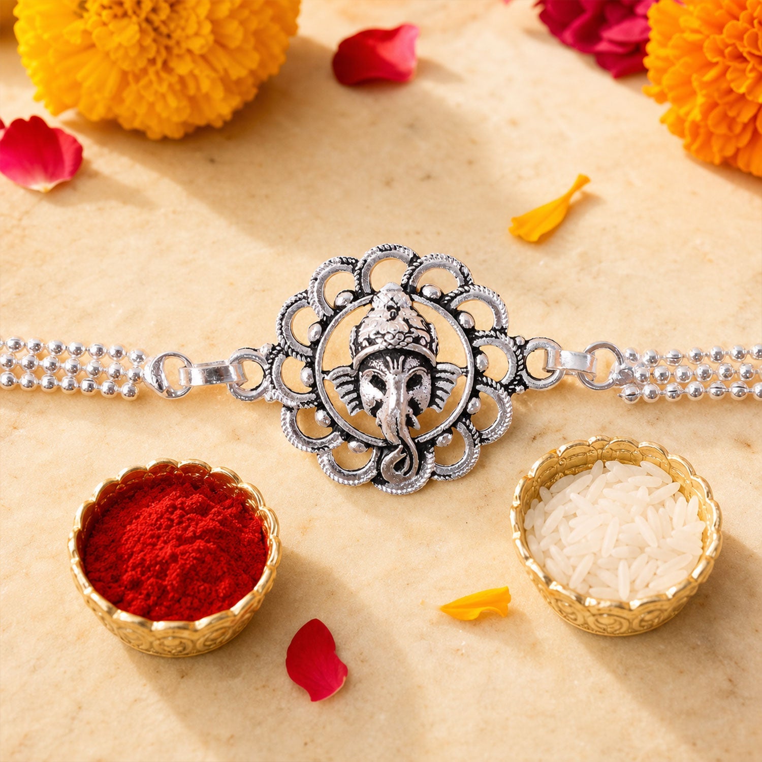 Divine Krishna Chain Style Devotional Motif Pattern Brother Rakhi