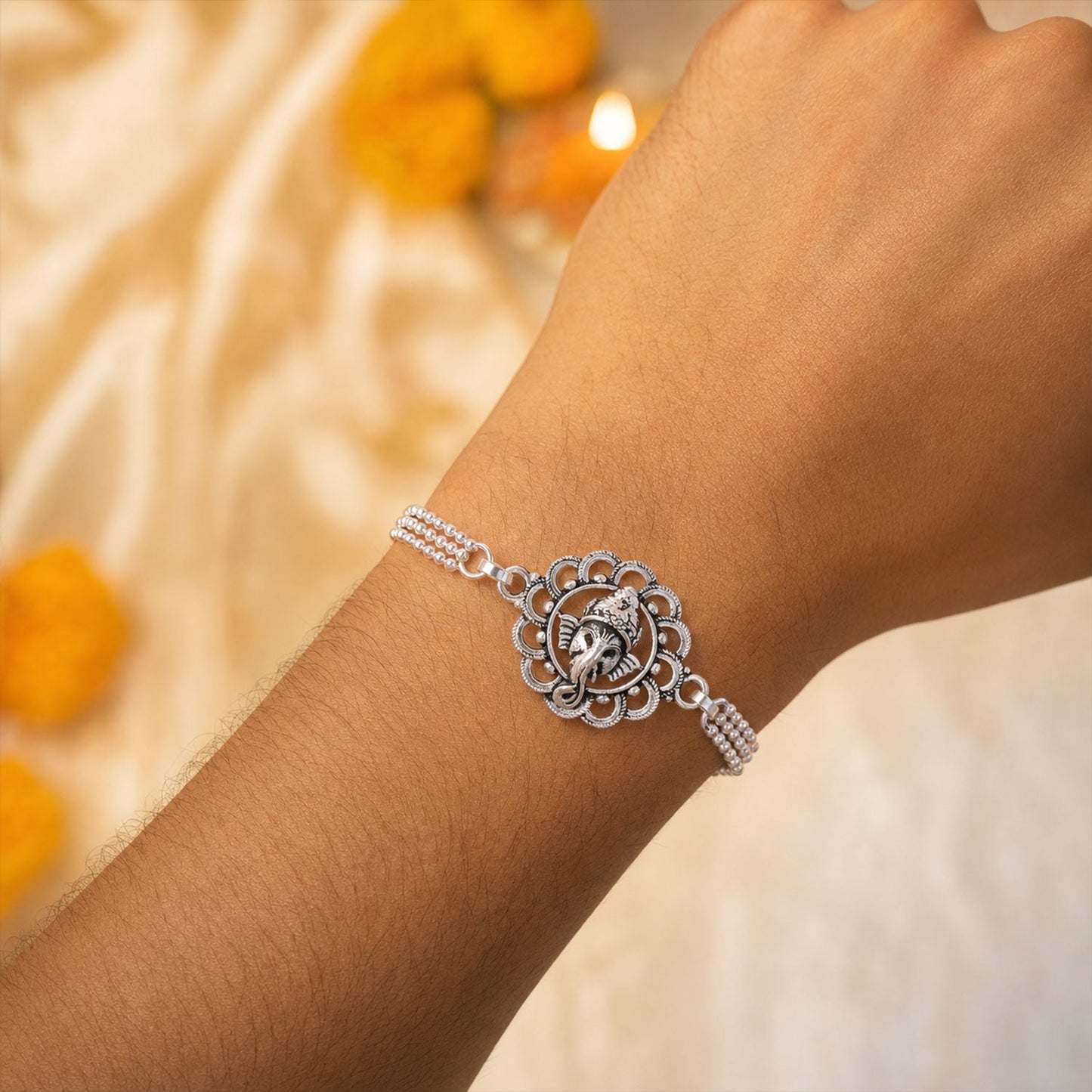 Divine Krishna Chain Style Devotional Motif Pattern Brother Rakhi