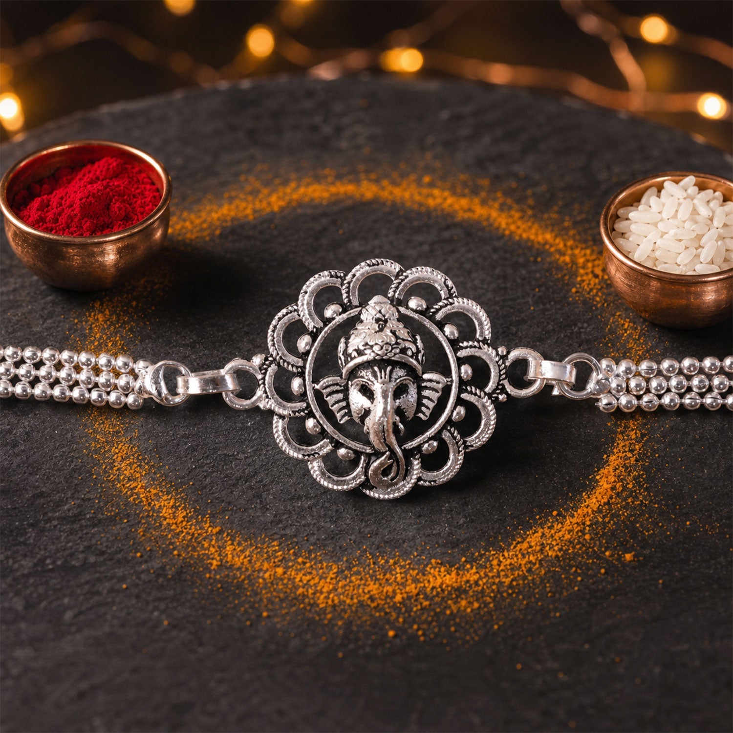 Divine Krishna Chain Style Devotional Motif Pattern Brother Rakhi
