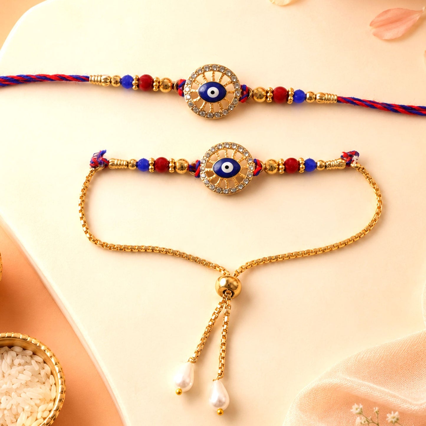 Premium Evil Eye Beaded Lumba Set Pattern bhai bhabhi Rakhi