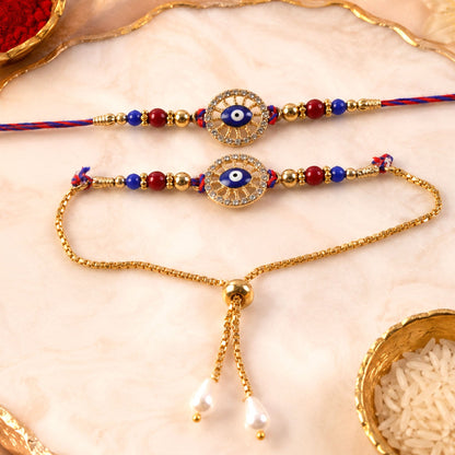 Premium Evil Eye Beaded Lumba Set Pattern bhai bhabhi Rakhi
