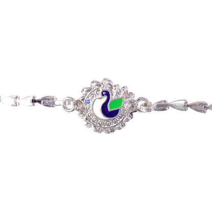 Peacock Charm Chain Style Elegant Stone Work Pattern Designer Rakhi