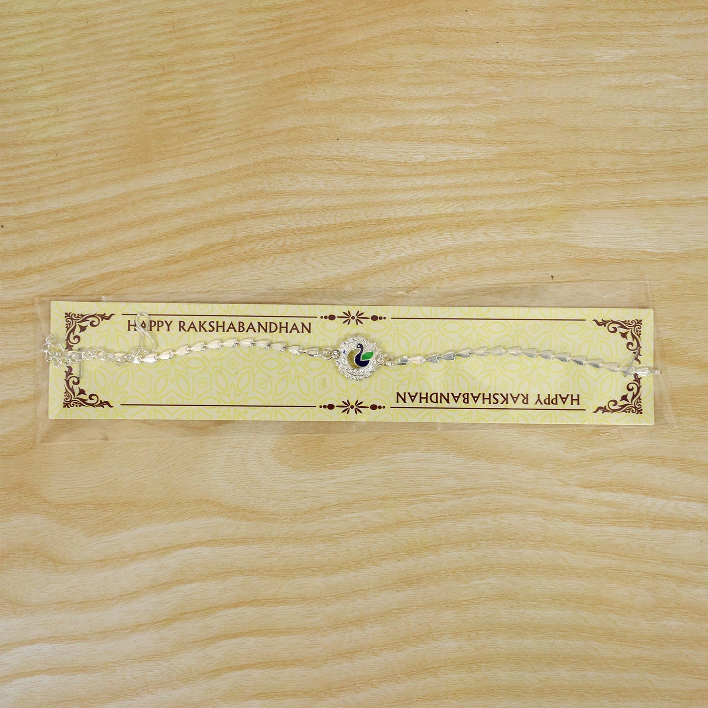 Peacock Charm Chain Style Elegant Stone Work Pattern Designer Rakhi