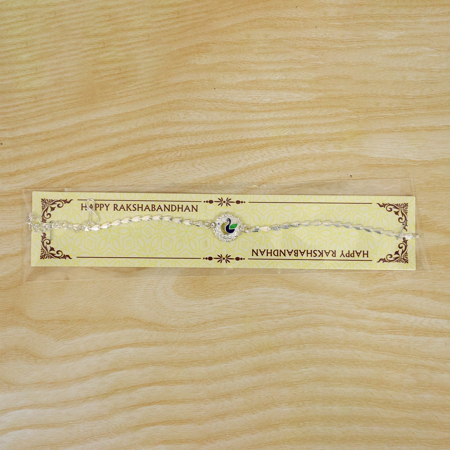 Peacock Charm Chain Style Elegant Stone Work Pattern Designer Rakhi