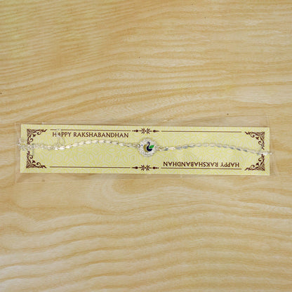 Peacock Charm Chain Style Elegant Stone Work Pattern Designer Rakhi