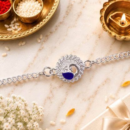 Round Peacock Motif Chain Style Classic Stone Pattern Rakhi for Brother