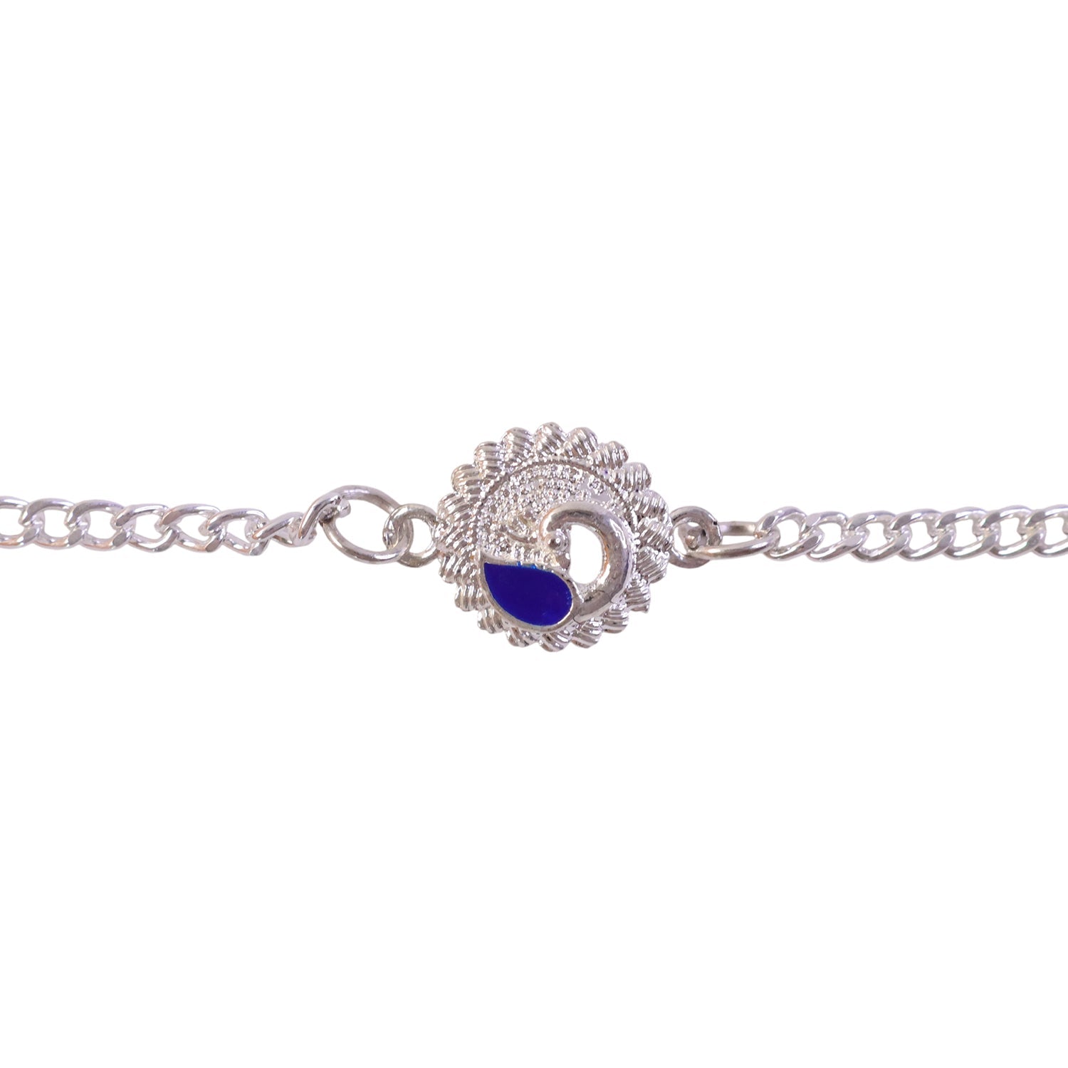 Round Peacock Motif Chain Style Classic Stone Pattern Rakhi for Brother