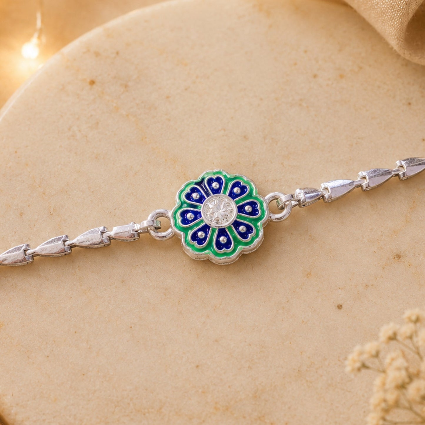 Floral Stone Chain Style Elegant Pattern Work Traditional Rakhi