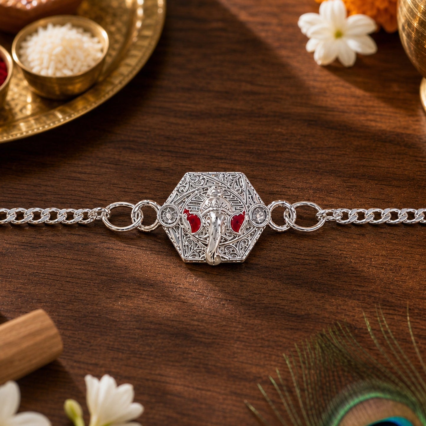 Devotional Ganesha Charm Chain Style Traditional Motif Pattern Brother Rakhi