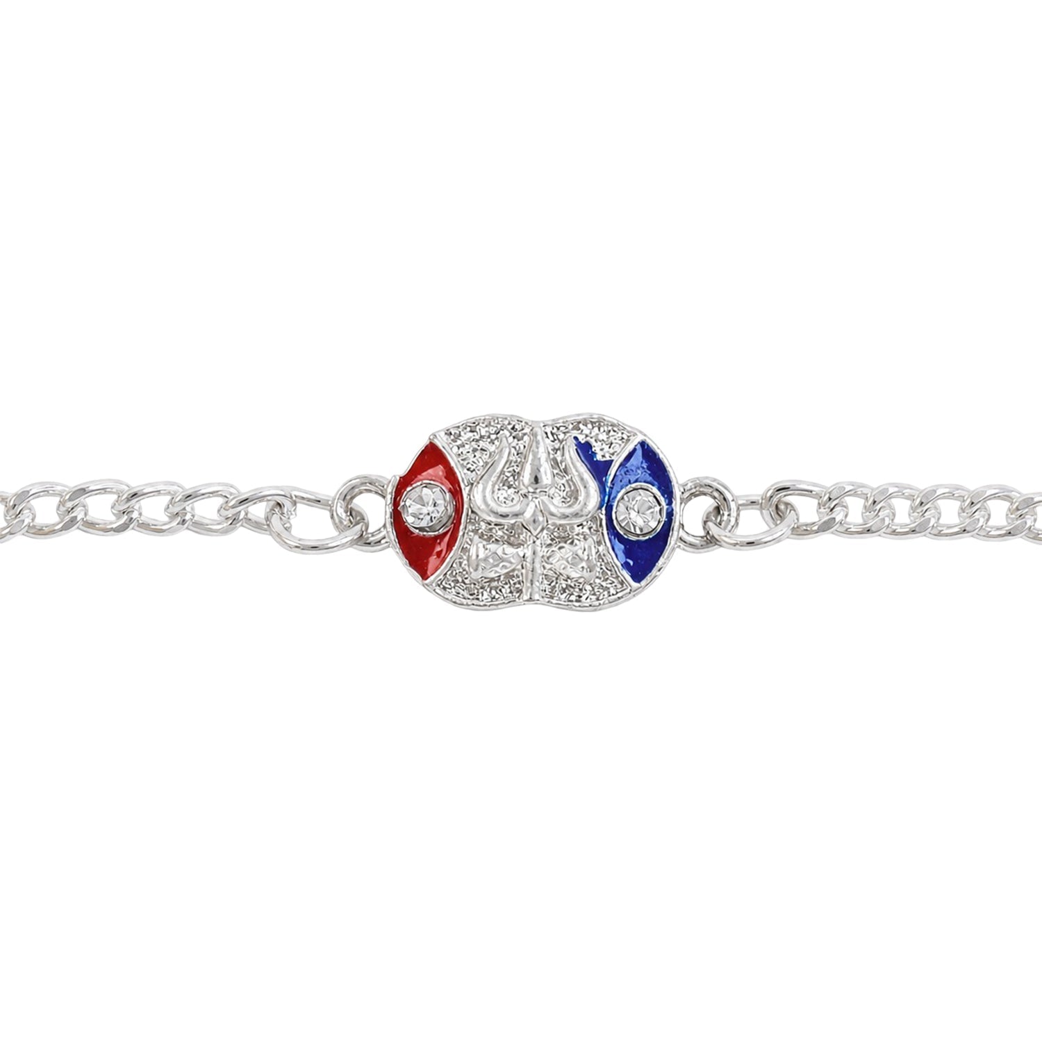 Shiv Trishul Enamel Crystal Stone Silver Chain Designer Rakhi