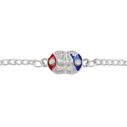 Shiv Trishul Enamel Crystal Stone Silver Chain Designer Rakhi