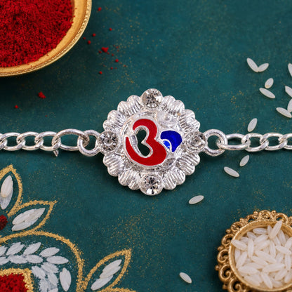 Om Floral Chain Style Sacred Motif Pattern Work Designer Rakhi