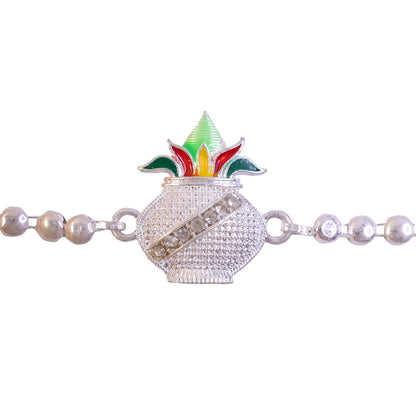 Kalash Enamel Crystal Stone Silver Chain Designer Rakhi
