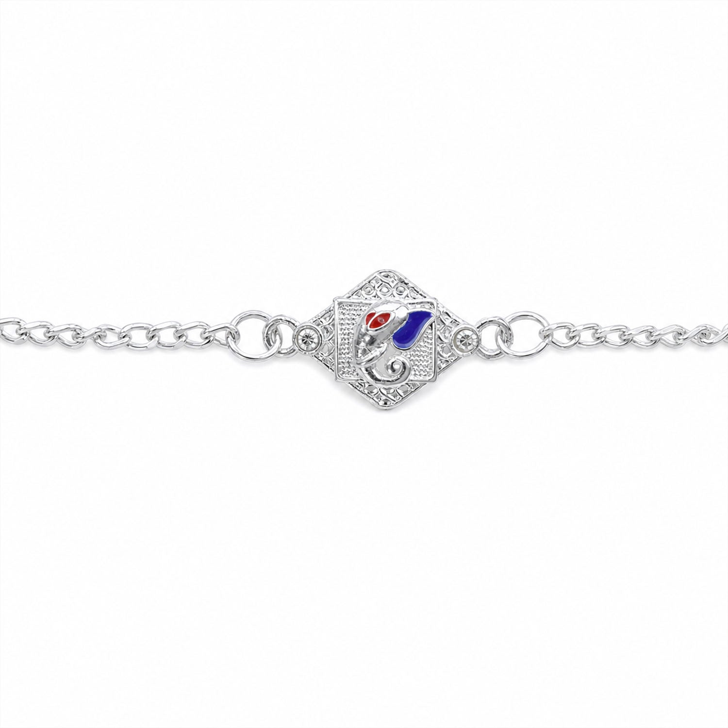 Square Ganesha Chain Style Elegant Stone Pattern Traditional Rakhi