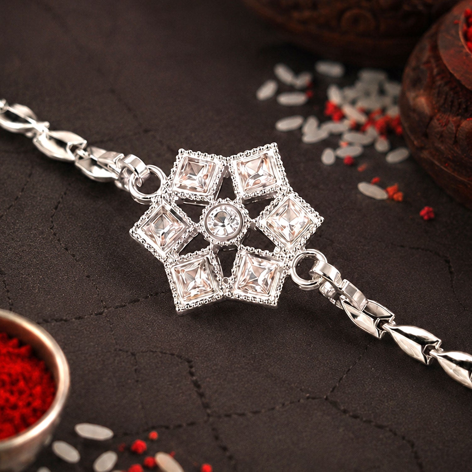 Star Floral Chain Style Sparkle Motif Pattern Designer Brother Rakhi