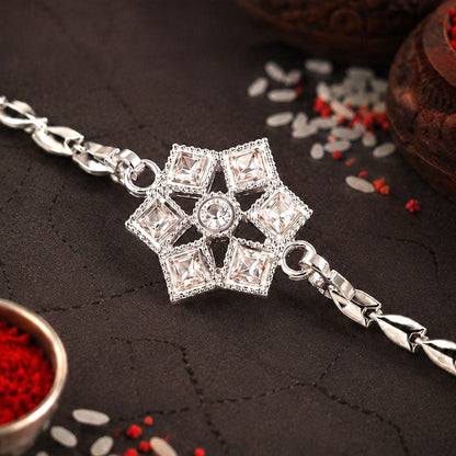 Star Floral Chain Style Sparkle Motif Pattern Designer Brother Rakhi