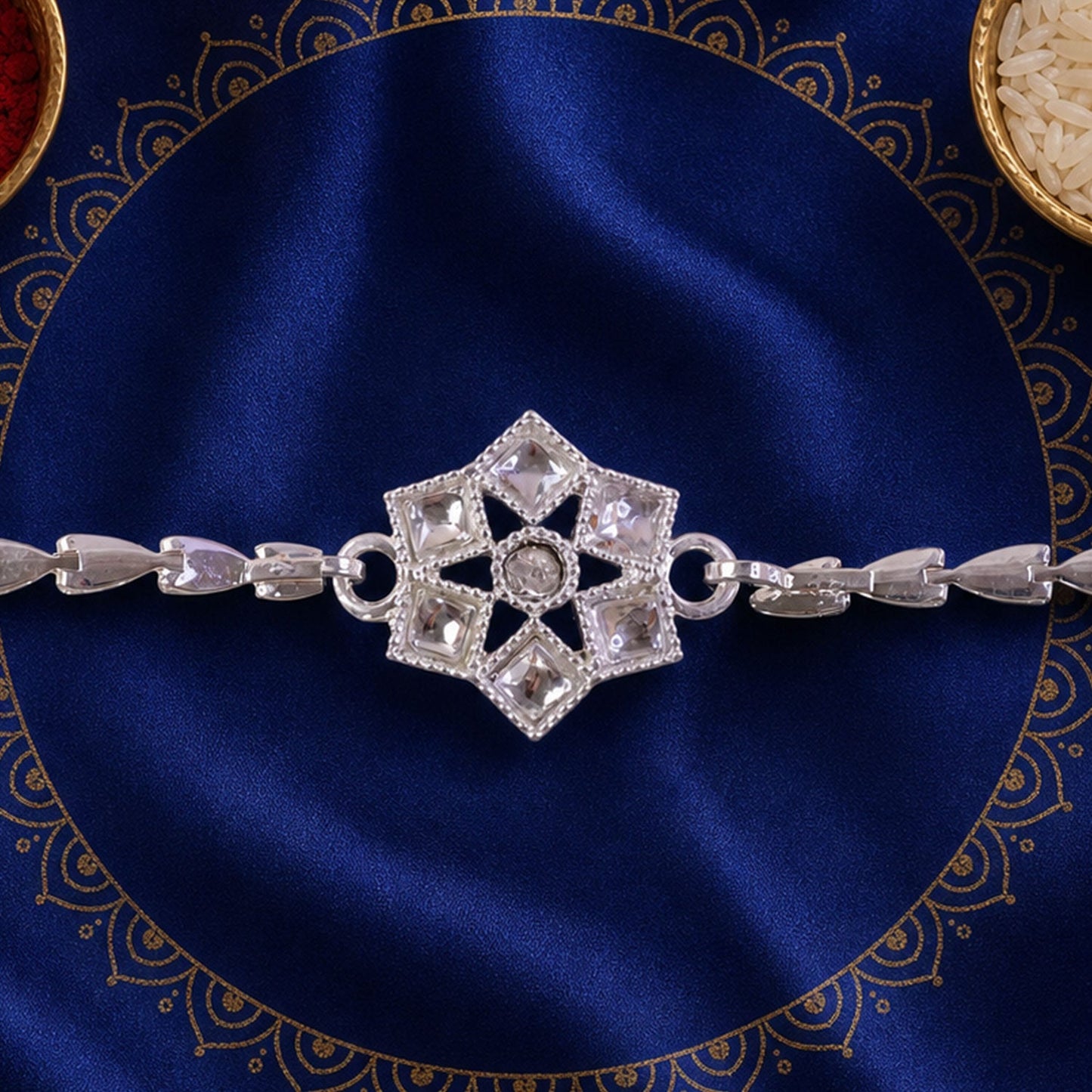 Star Floral Chain Style Sparkle Motif Pattern Designer Brother Rakhi