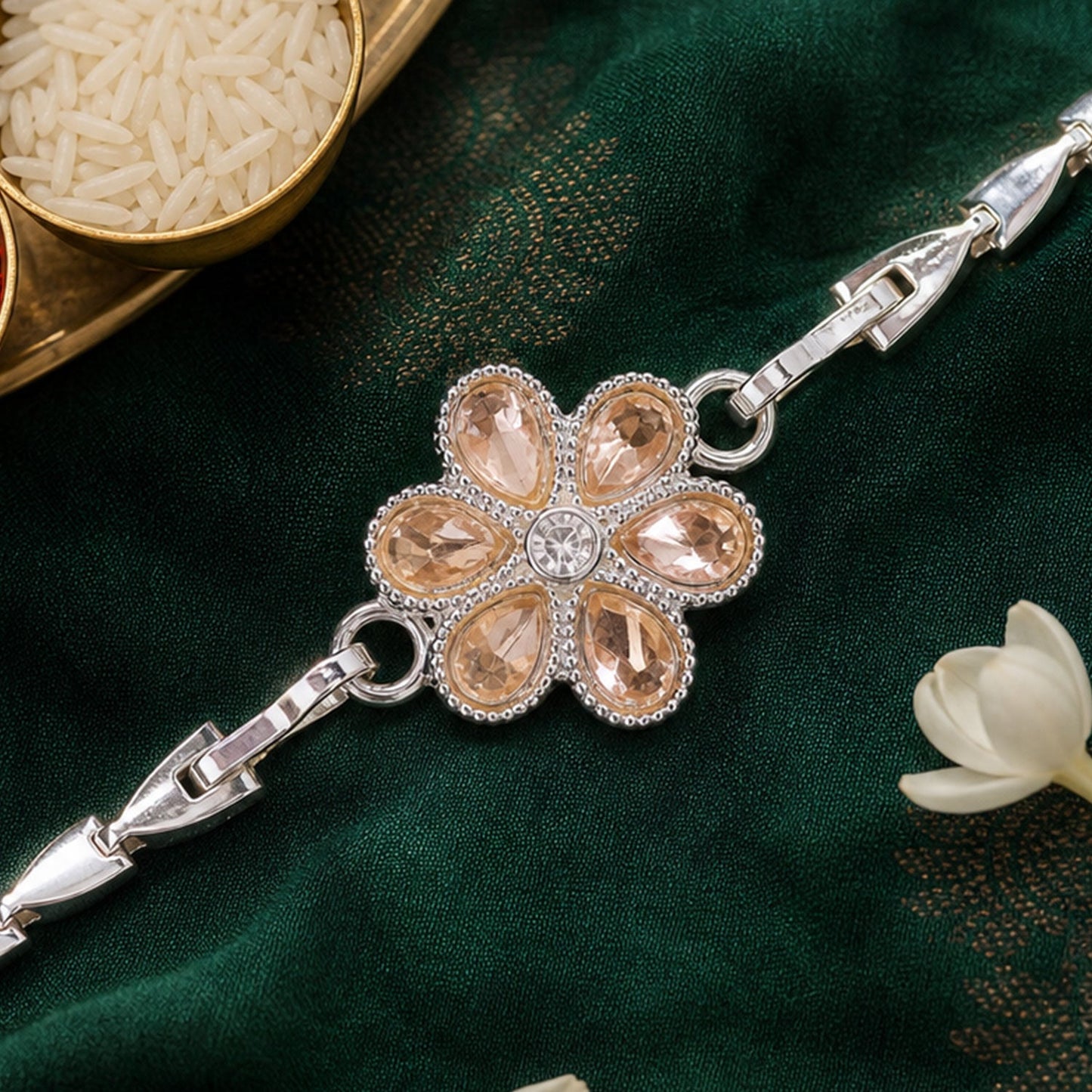 Floral Stone Chain Style Petal Motif Pattern Rakhi for Brother