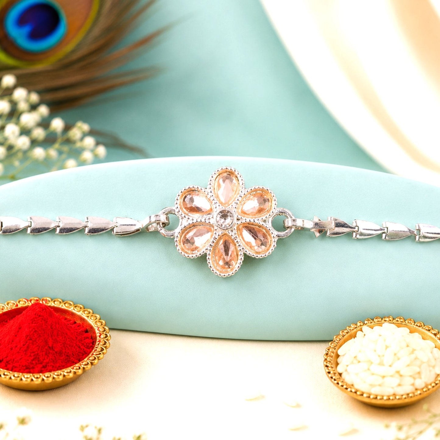 Floral Stone Chain Style Petal Motif Pattern Rakhi for Brother