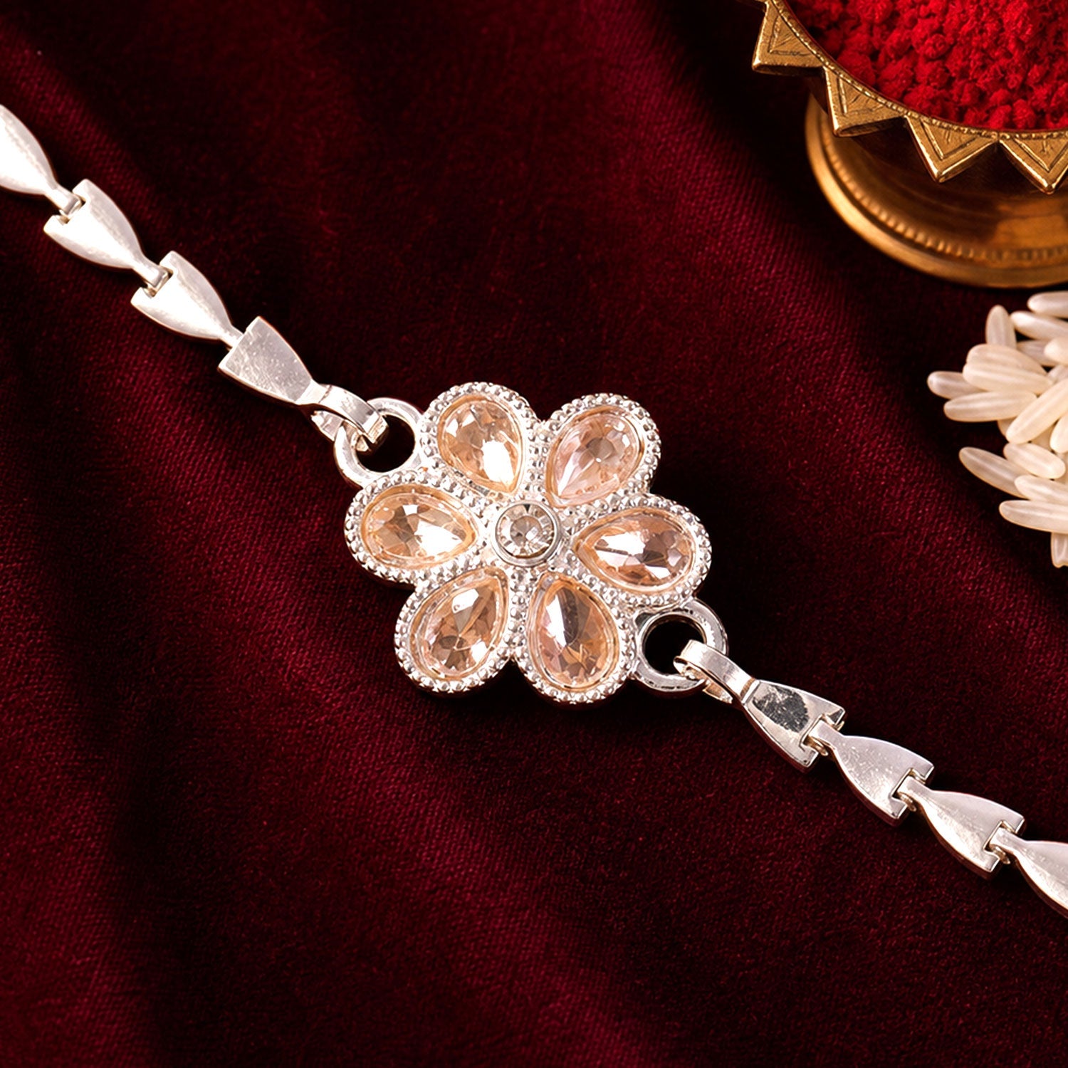 Floral Stone Chain Style Petal Motif Pattern Rakhi for Brother