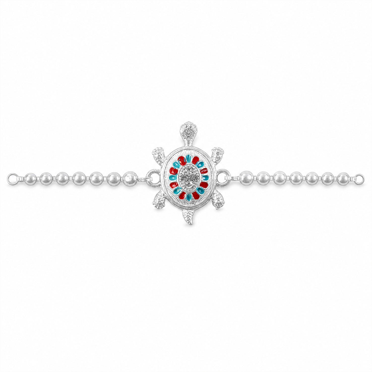 Round Tortoise Motif Beaded Auspicious Pattern Traditional Rakhi