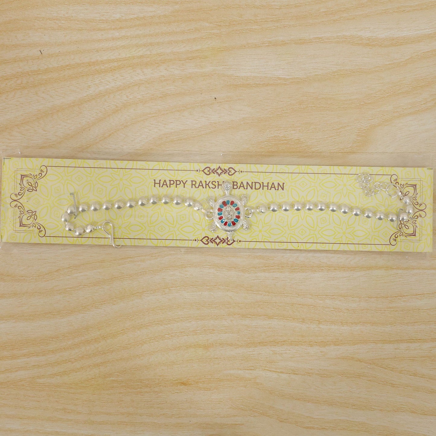 Round Tortoise Motif Beaded Auspicious Pattern Traditional Rakhi