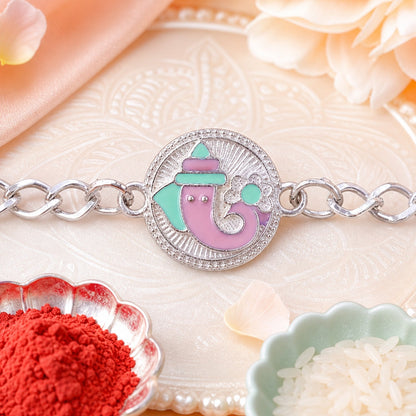Round Ganesha Chain Style Sacred Motif Pattern Rakhi Raksha Bandhan Gift