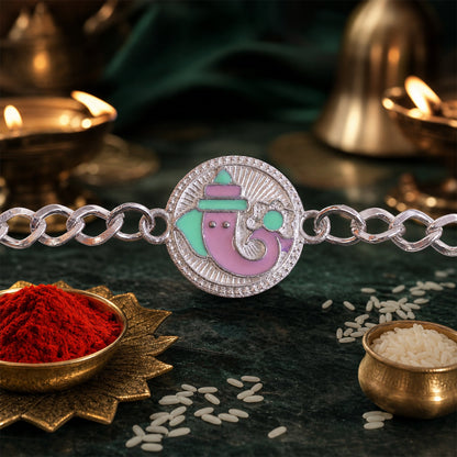 Round Ganesha Chain Style Sacred Motif Pattern Rakhi Raksha Bandhan Gift