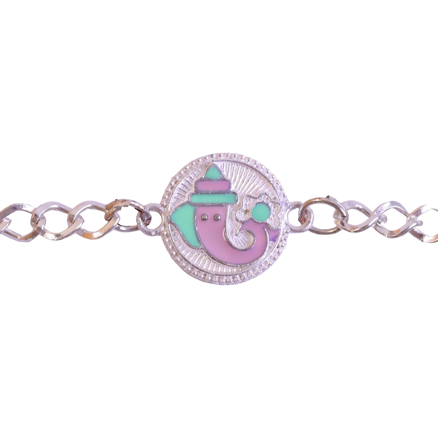 Round Ganesha Chain Style Sacred Motif Pattern Rakhi Raksha Bandhan Gift
