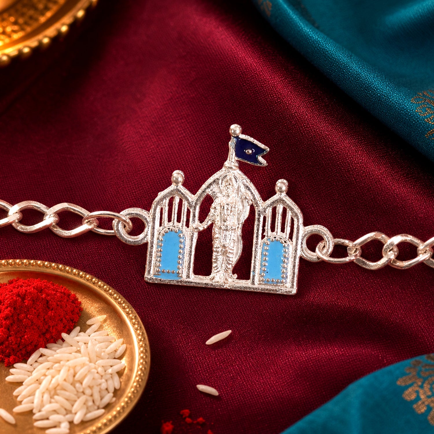 Temple Shree Ram Motif Chain Style Devotional Pattern Traditional Rakhi